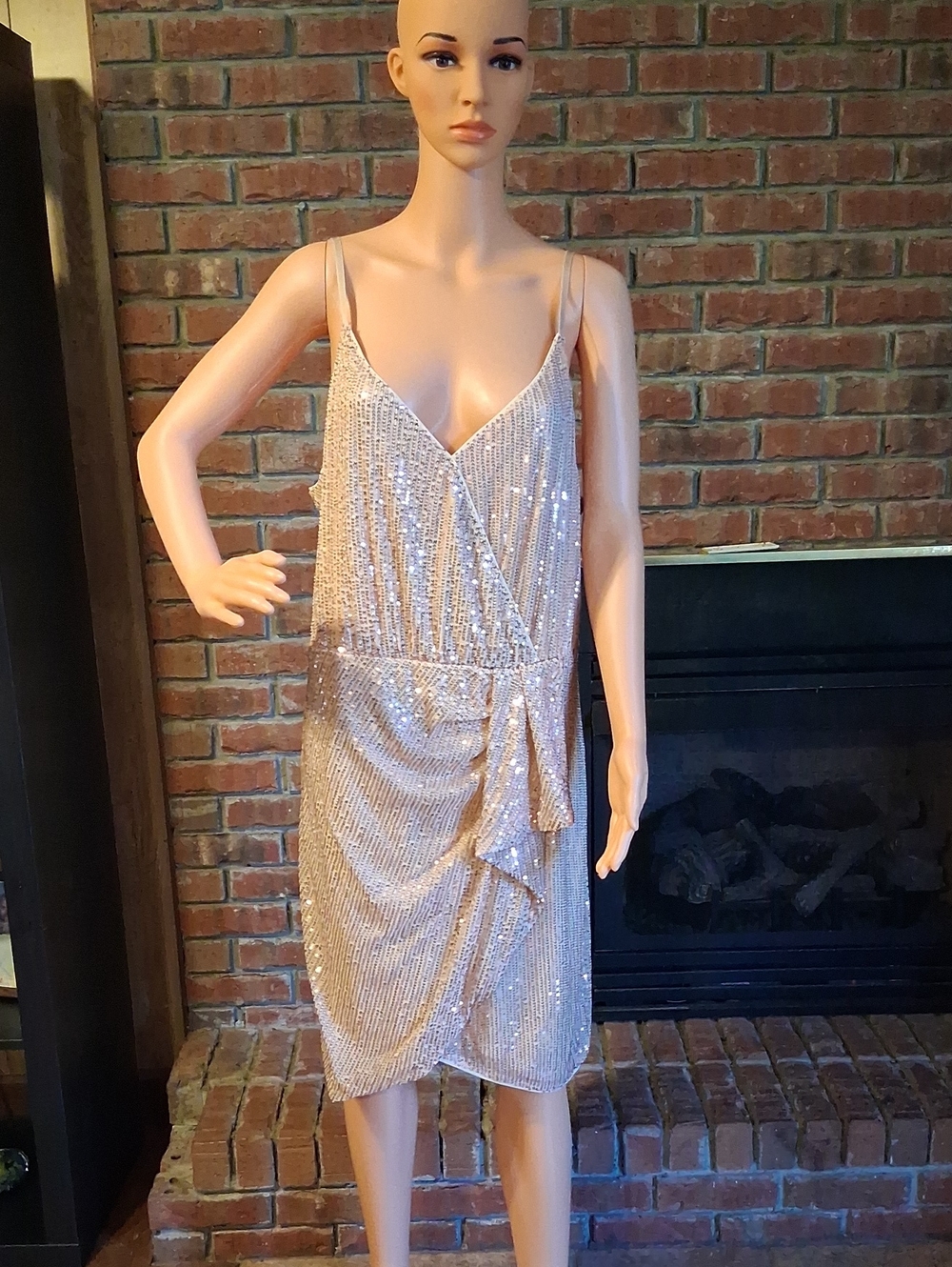 Grace Karin Champagne Sequin Slip Dress with Wrap Detail